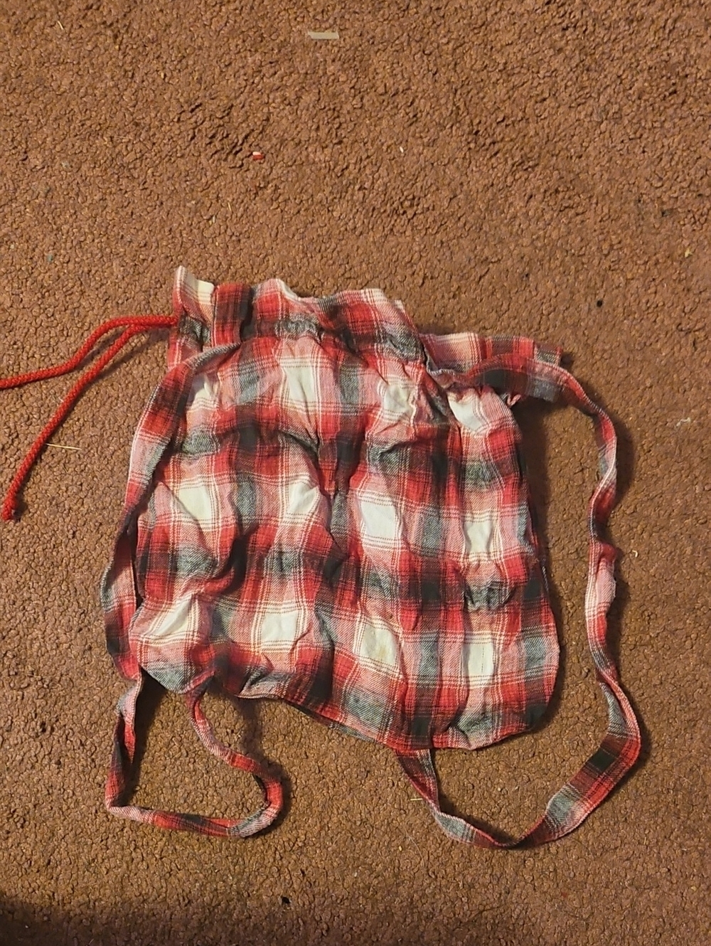 Plaid Drawstring Backpack in Red and White
